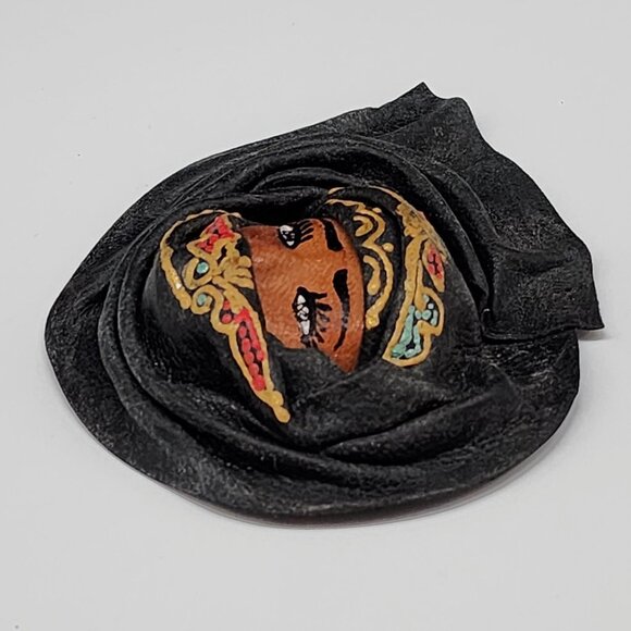 Handcrafted Leather Face Mask With Intricate Embroidery For Decor Mini Mask - Picture 8 of 9